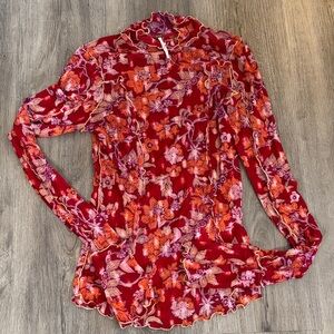 Free People Red and Purple Floral Blouse